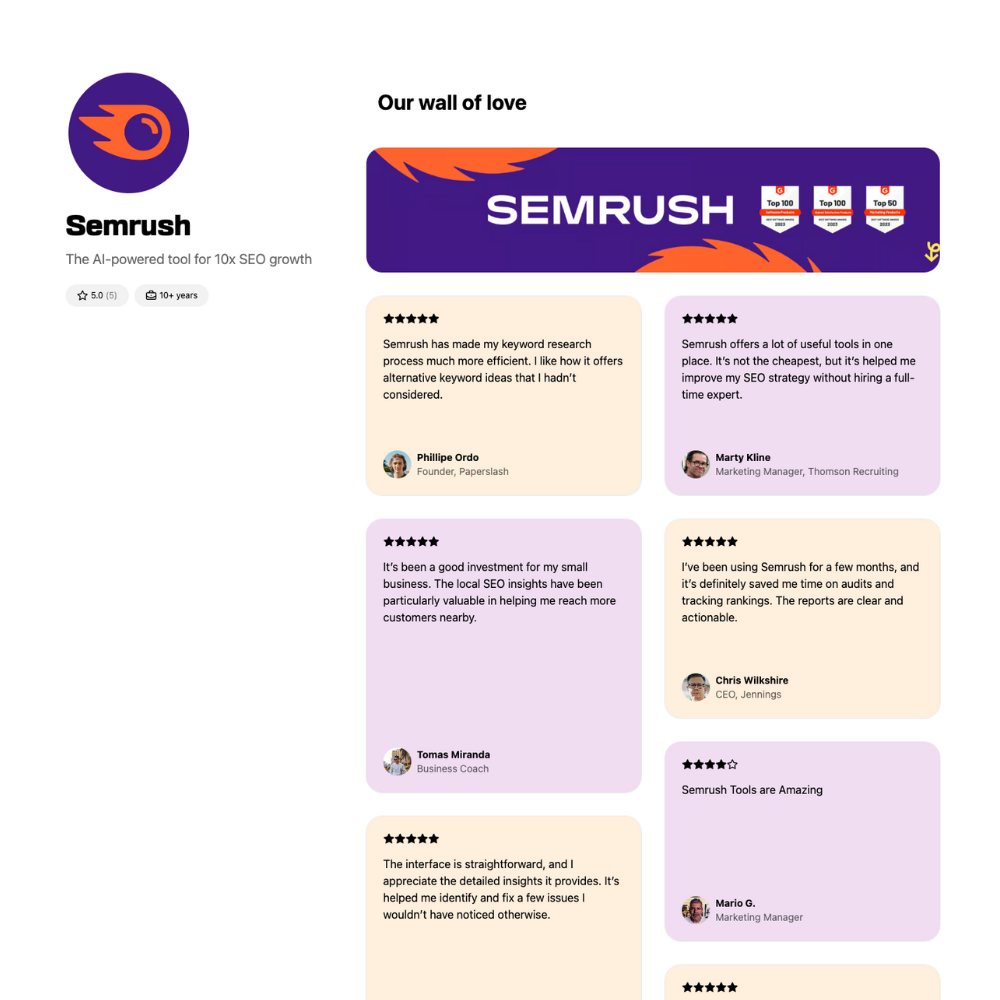 Semrush profile screenshot